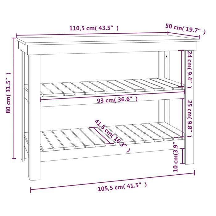 Vidaxl Stolik Roboczy, Czarny, 110,5X50X80 Cm, Lite Drewno Sosnowe