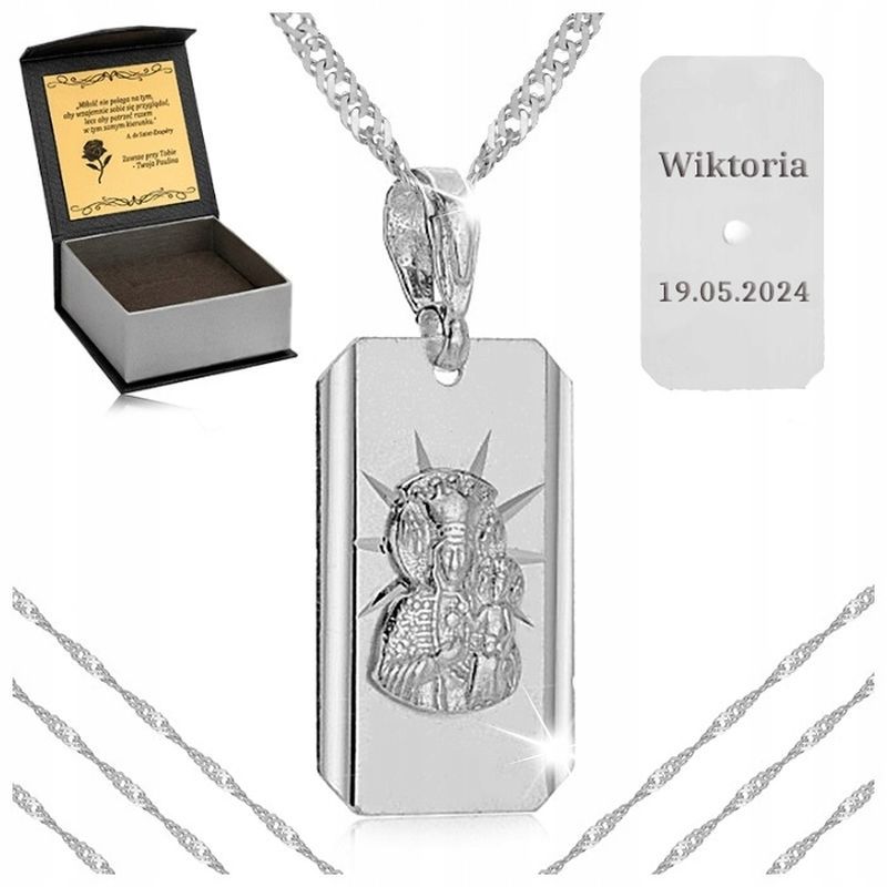 Damski Łańcuszek Z Medalikiem Matka Boska Pr. 925 + Grawer Gratis Dla