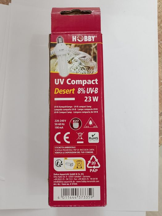 Лампа для рептилій люминесцентная Hobby UV Compact Desert 8% UV-B 23 W