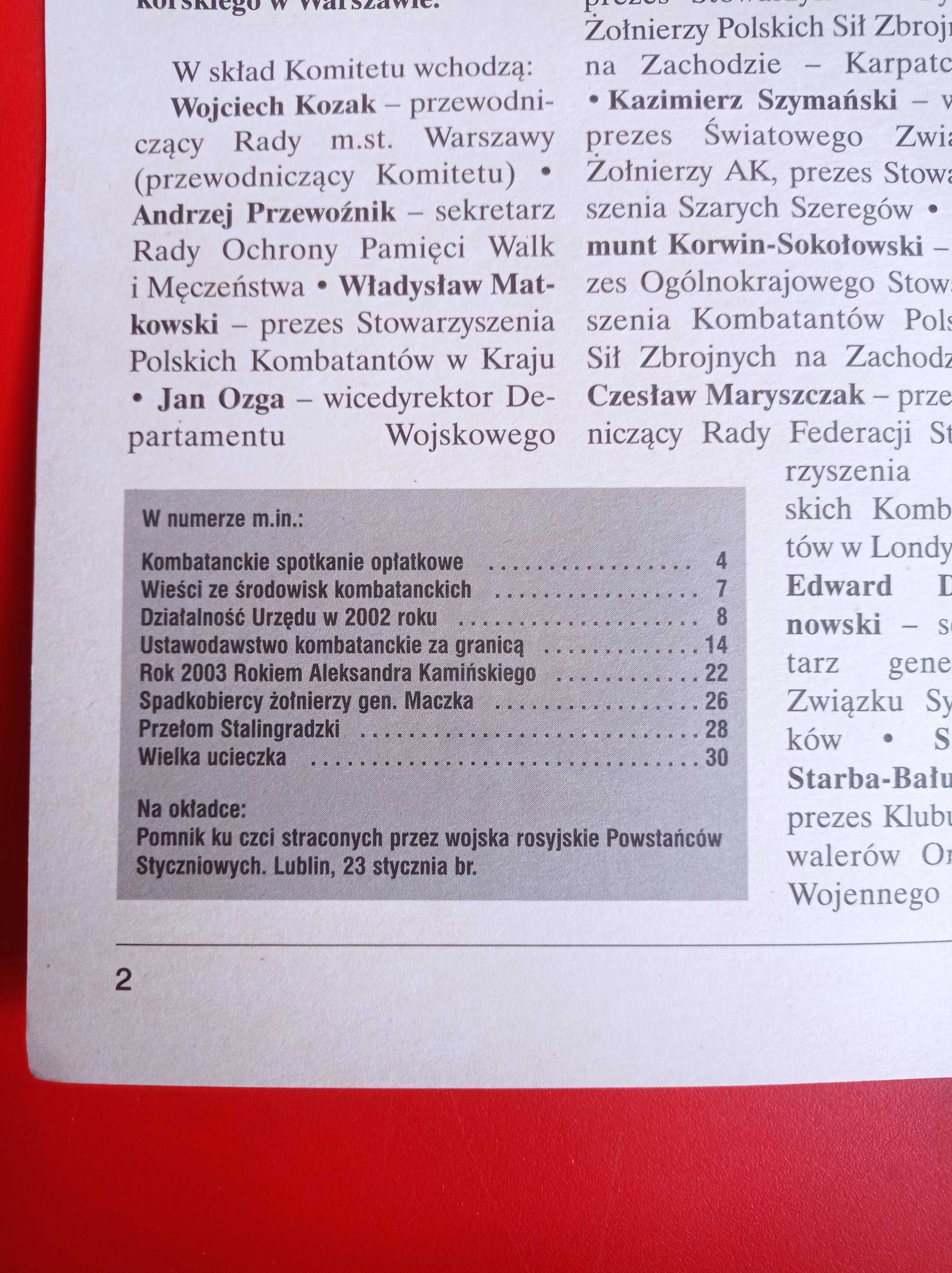 Kombatant, biuletyn, nr 1-2/2003, styczeń - luty 2003