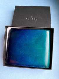 Skórzany japoński portfel YUHAKU Turquoise Blue