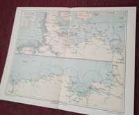 Latarnie morskie - Pomorze  oryginalna XIX w. mapa