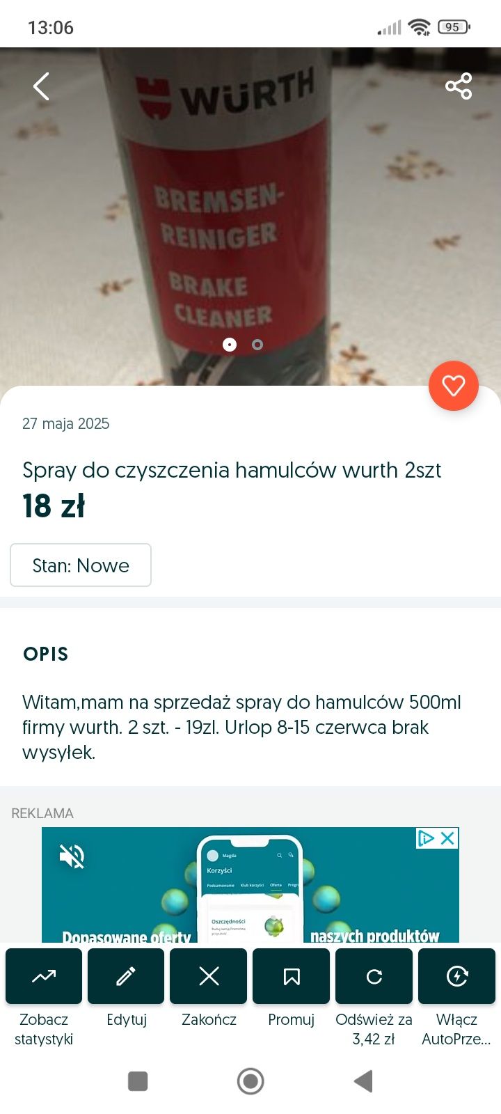 Spray do czyszczenia hamulców itp wurth 2szt