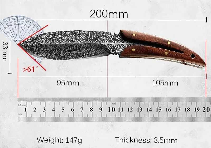 Nóż myśliwski wojskowy kuchenny turystyczny BUSHCRAFT 20cm. liść