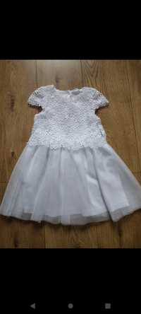 Piękna biała tiulowa koronkowa sukienka 98 chrzest komunia wesele ślub