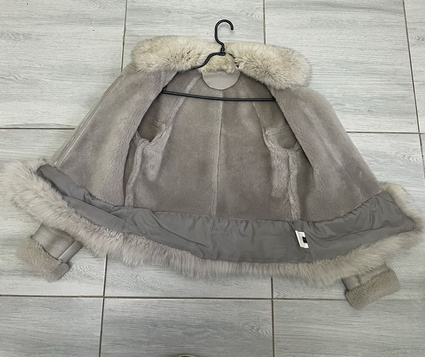 Дубленка авиатор из овчины с отделкой из меха песца S