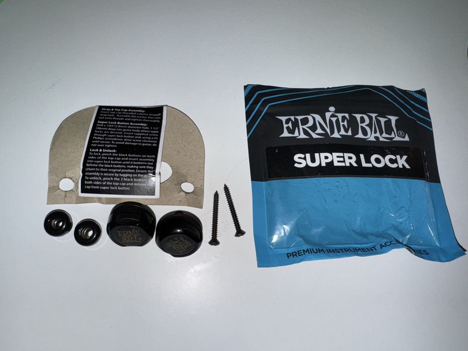 Ernie Ball Super Lock czarne - strap locki gitarowe, nowe, nieuzywane