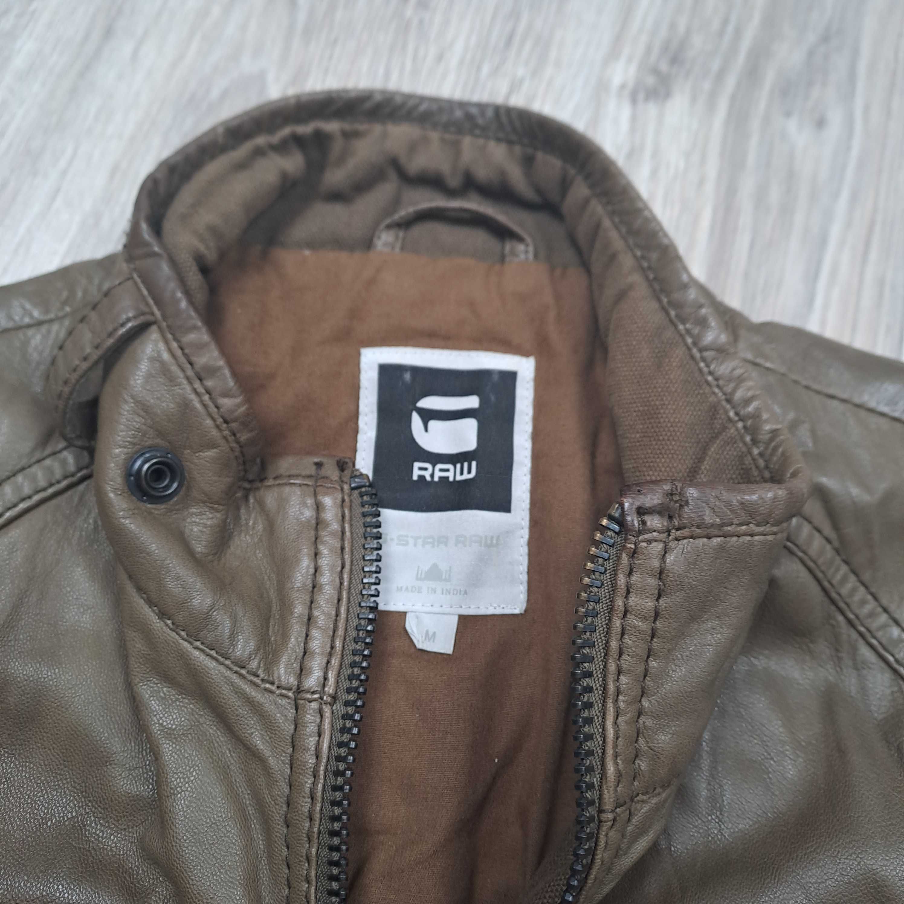 męska skórzana kurtka G Star RAW Leather MFD Biker Jacket S-M 
brązowy