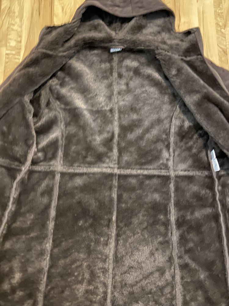 Authentic clothing company 44 brązowy kożuch z kapturem ekoskóra damsk