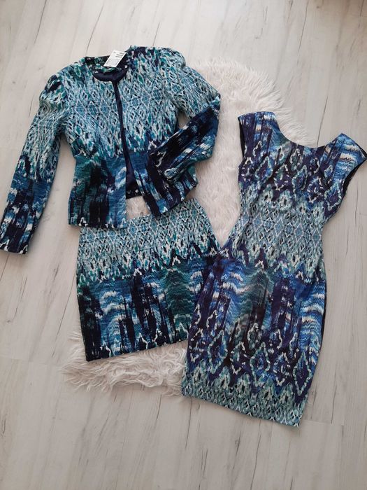 H&M piękny niebieski trzyczęściowy komplet XS 34