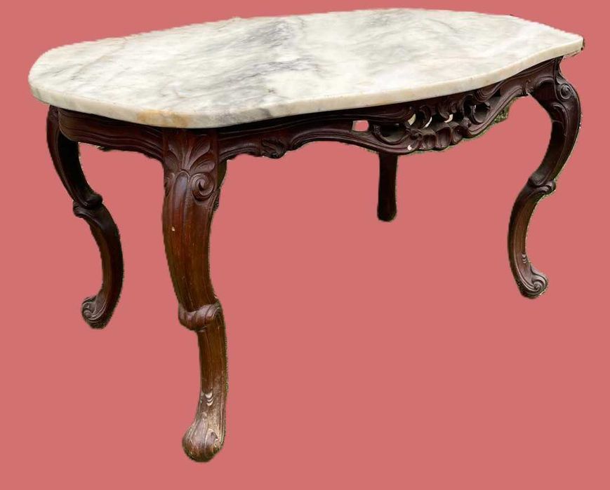 Mesa de centro em madeira - tampo em mármore (vitoriano)