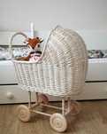 Wózek wiklinowy dla lalek handmade cream