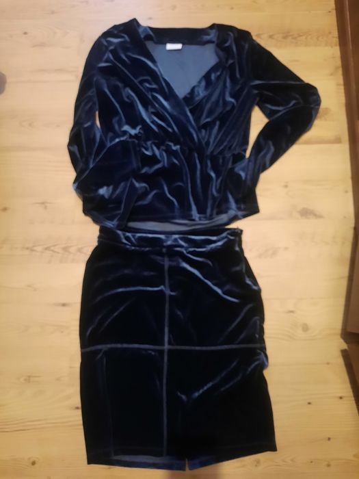 Komplet aksamitny damski M Vila granatowy
