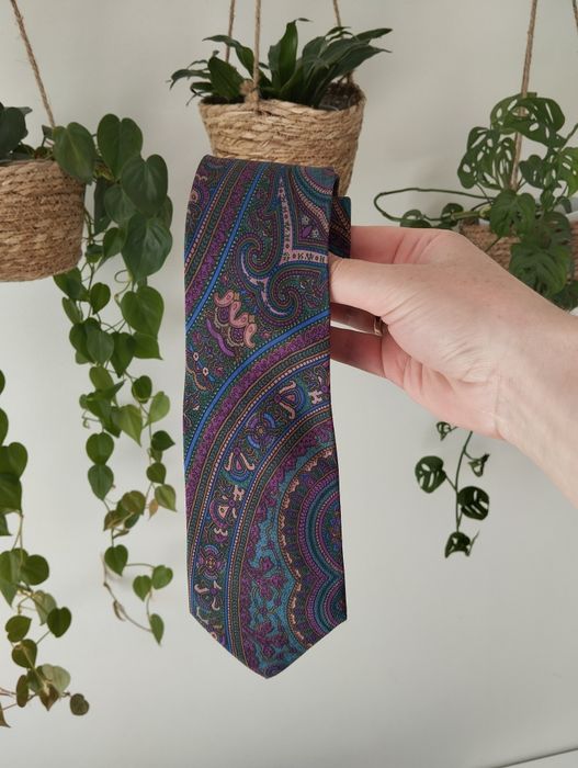 Krawat jedwabny 100% silk kolorowy, ornament, we wzorki 9 cm Angelo Li