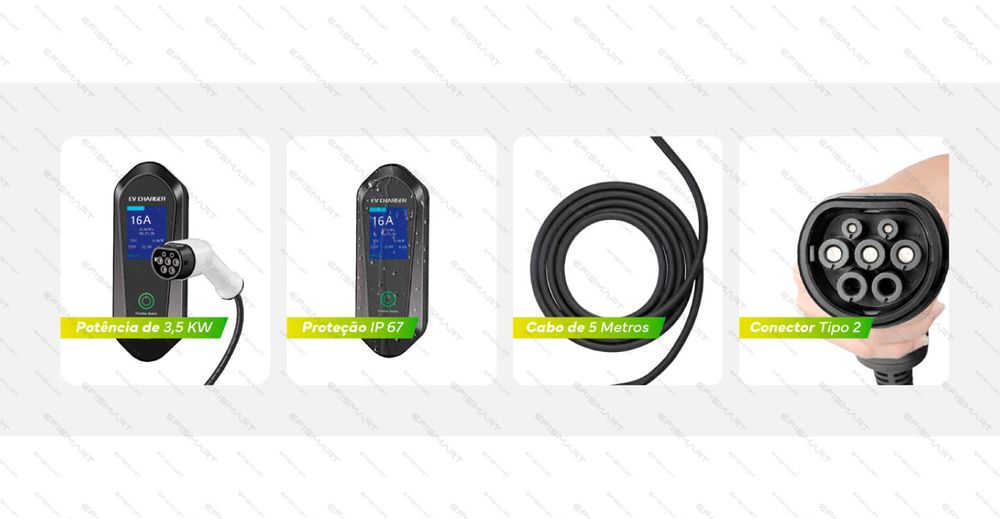 Efismart - Carregador de Carro Portátil Tipo 2 Monofásico 16A 3.5KW 5M