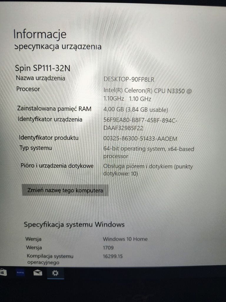Laptop Tbleta 2w1 ACER SPIN1-SP111-32N-C5US
marki ACER, model SPIN 1 -