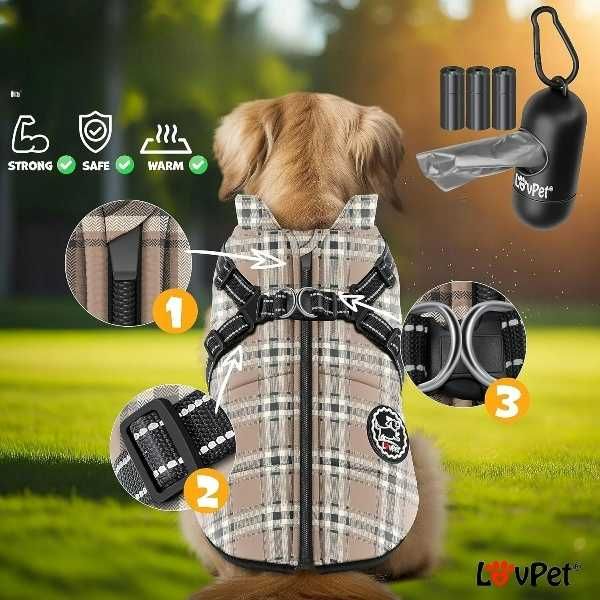 Kurtka dla psa z szelkami kamizelka zimowa 3XL 14-20 (45) LOVPET