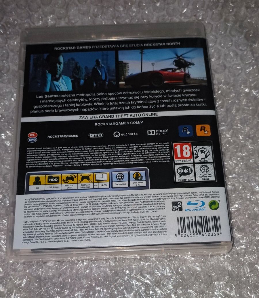 Płyta z grą Grand Theft Auto V (GTA V 5) Sony  Playstation 3 +PS3 orig