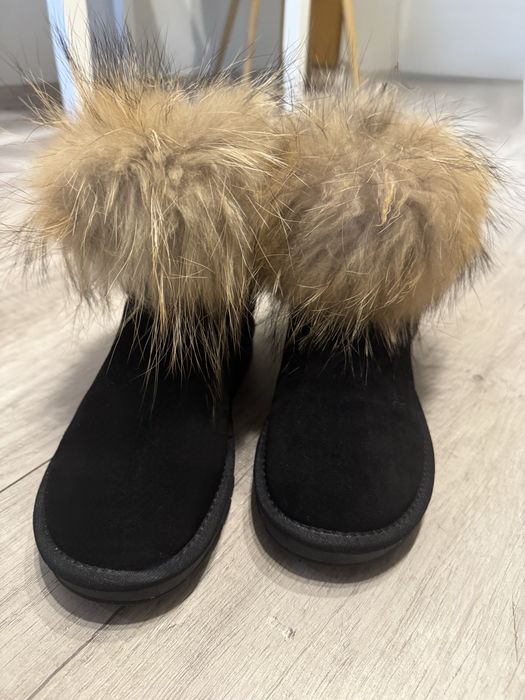 Śniegowce z naturalnego zamszu z futrem z jenota