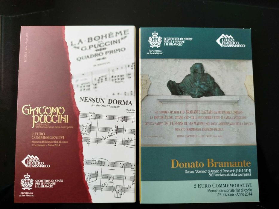 2 Moedas Comemorativas (2014) – Giacomo Puccini e Donato Bramante