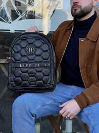 Мужской рюкзак кожаный черная черепаха Philipp Plein очень стильный