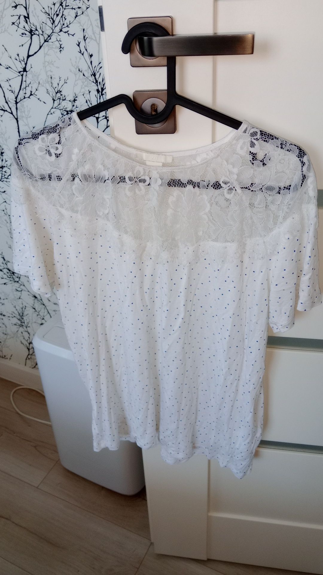 Bluzka damska koszulka H&M biała w kropki M 38