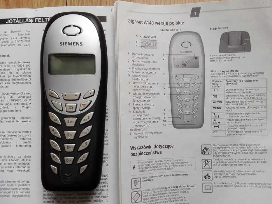 Telefon stacjonarny Siemens z ładowarką i instrukcją