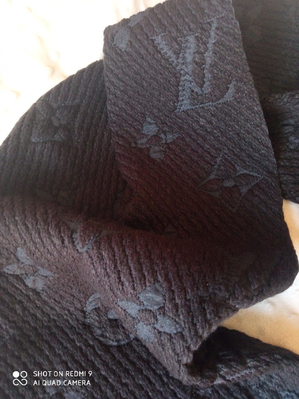 Louis Vuitton wielki szal szalik frędzle długi czarny