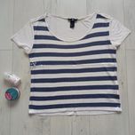 Bluzka w paski błyszcząca biała granatowa H&M krótkie rękawy T-shirt