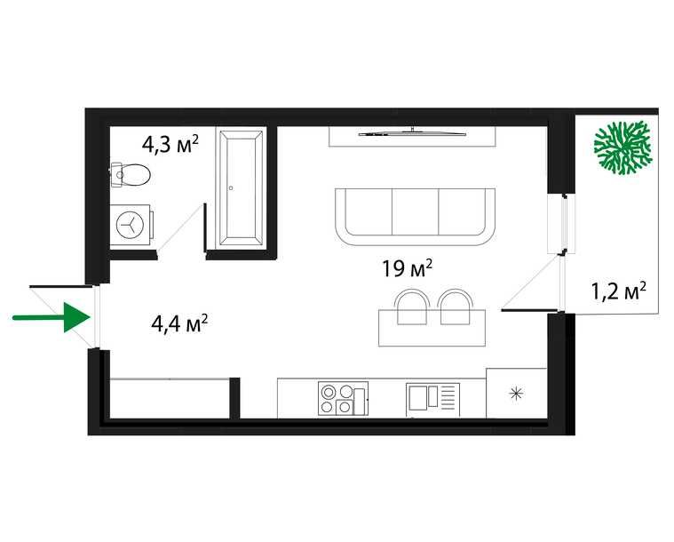 Квартира-студія 33 м² у ЖК GRAND HILLS | 5 поверх — GH 4.27