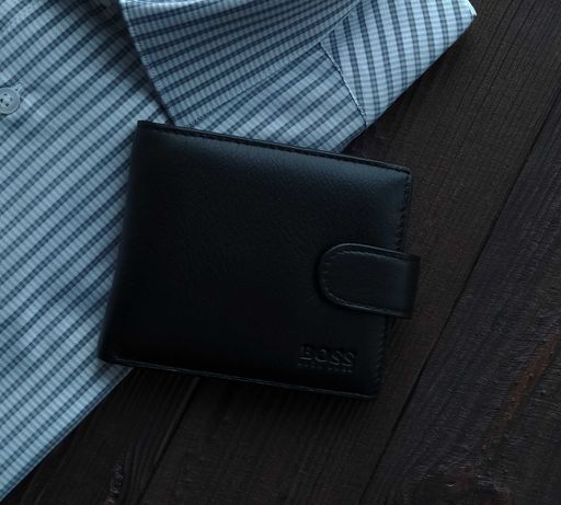 Кожаный мужской черный кошелек HUGO BOSS, классический бумажник
