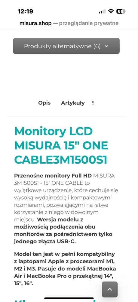 Misura Przenośne monitory 15 cali do laptopa