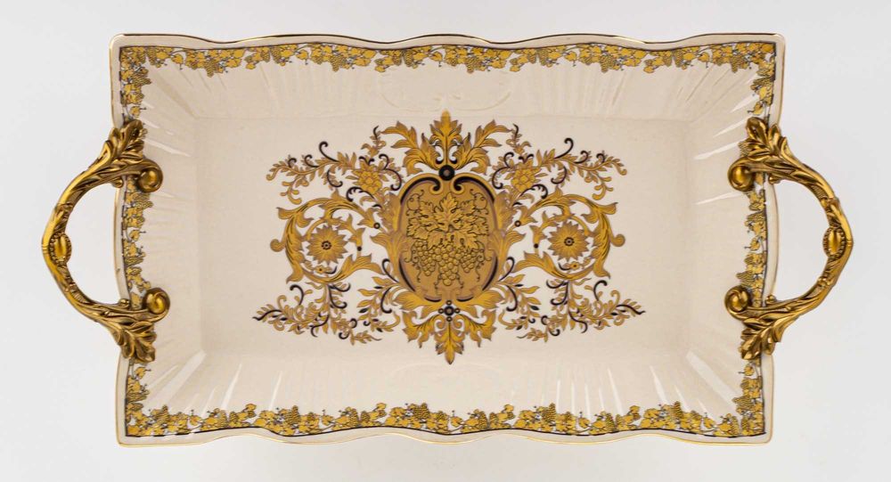 Patera Ceramiczna Dekoracyjna Taca Złota Empire Cesarska Na Stół182451