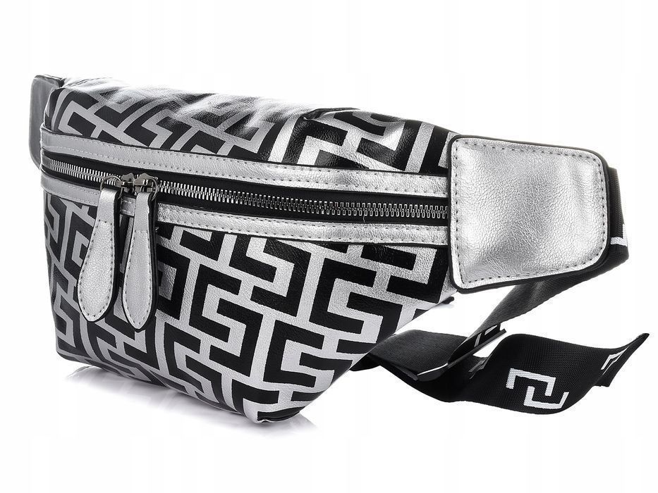 Damska nerka saszetka duża SREBRNA biodrówka TORBA do pracy modna nowa