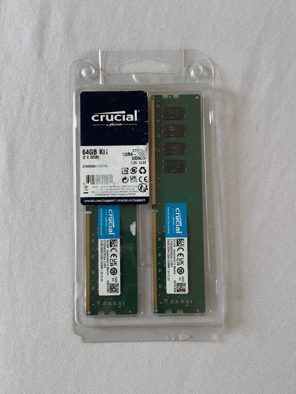 Оперативна памʼять Crucial DDR4 DIMM Kit (2 по 32GB) 64GB 3200MHz CL22