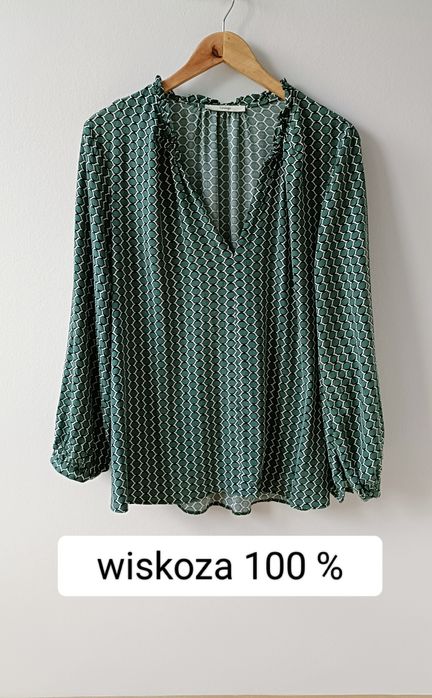 Bluzka damska długi rękaw zielona zwiewna wiskoza plus size 50 52