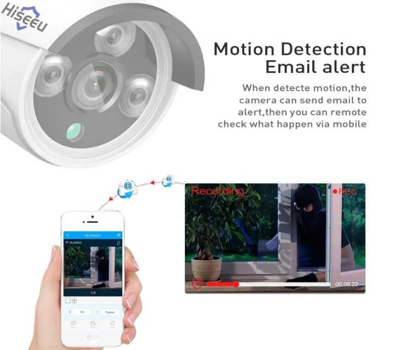 Wi-FI video vigilância kit Cctv 1536p Hiseeu 8CH 8 câmaras + NVR app