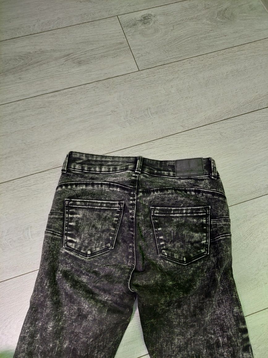 Spodnie jeansowe rurki skinny jeans xxa xs marmurowe czarne