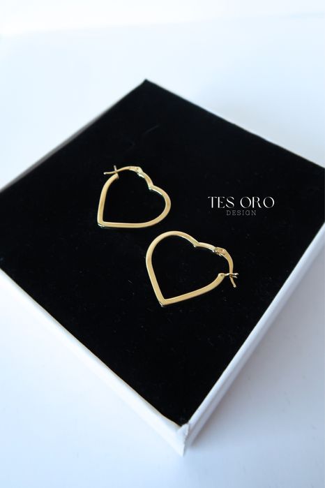 Złote Wiszące Kolczyki Serca | Próba Złota 585