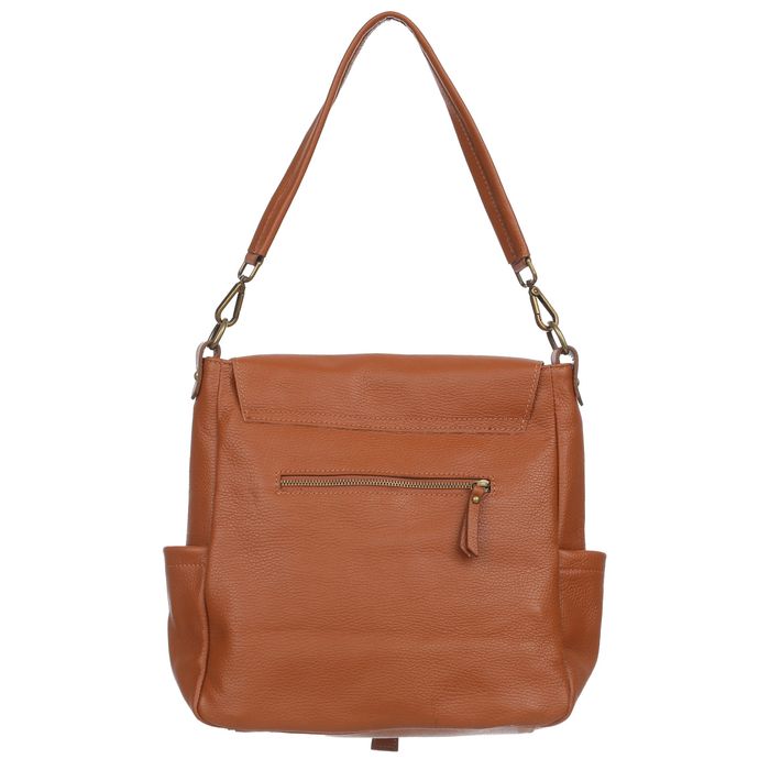 VERA PELLE torebka damska skórzana worek z klapą i paskiem V534 czarna