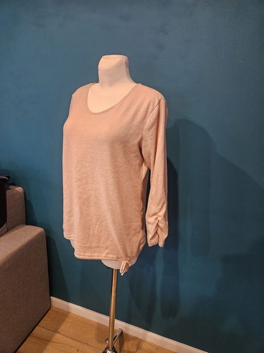 Sweter pudrowy róż marszczenie wiązanie l