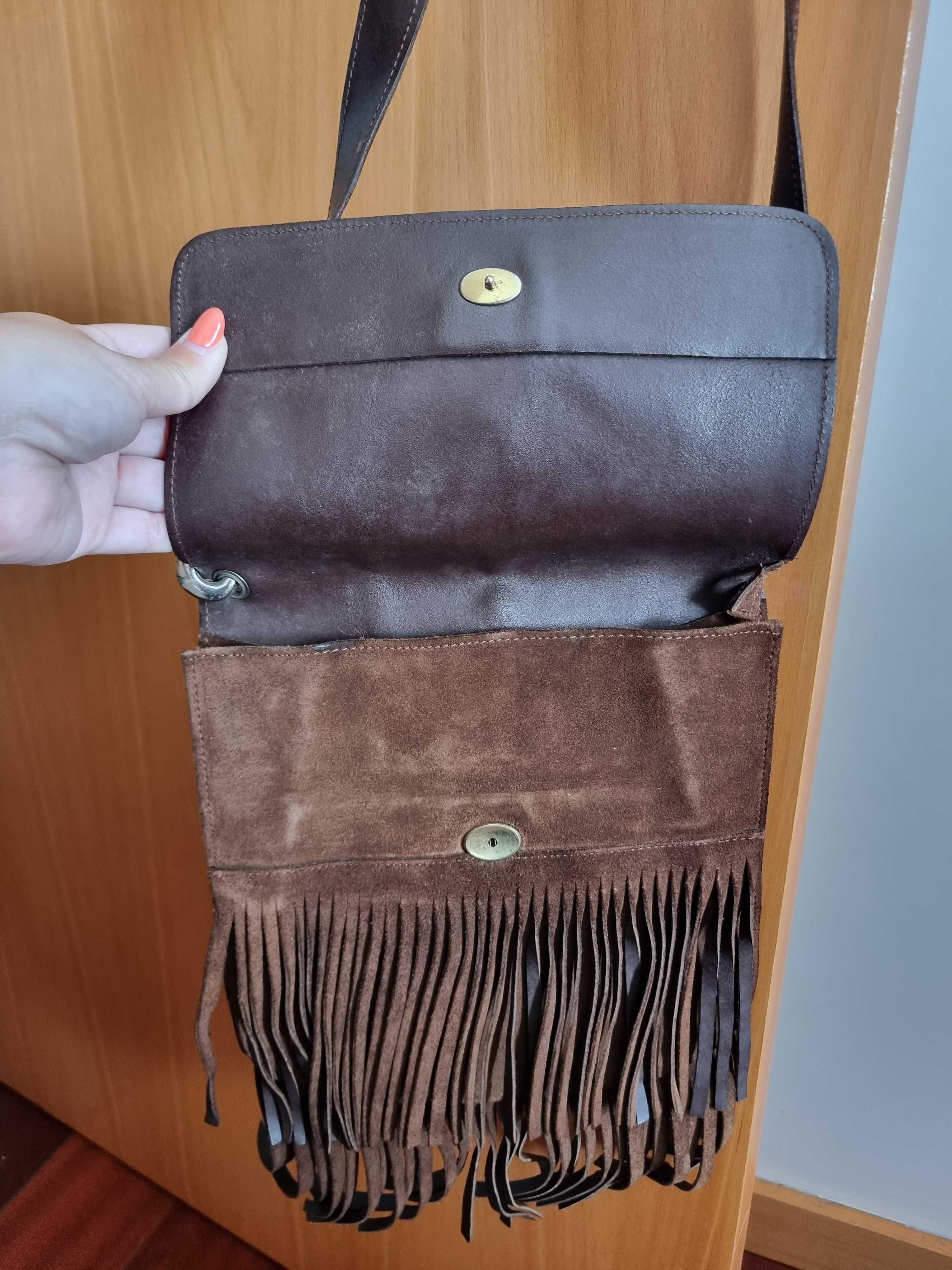 Mala castanha com franjas