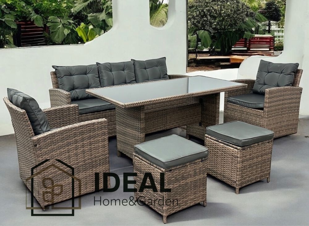 Meble ogrodowe zestaw technorattan kolory sofa fotele stół szkło
