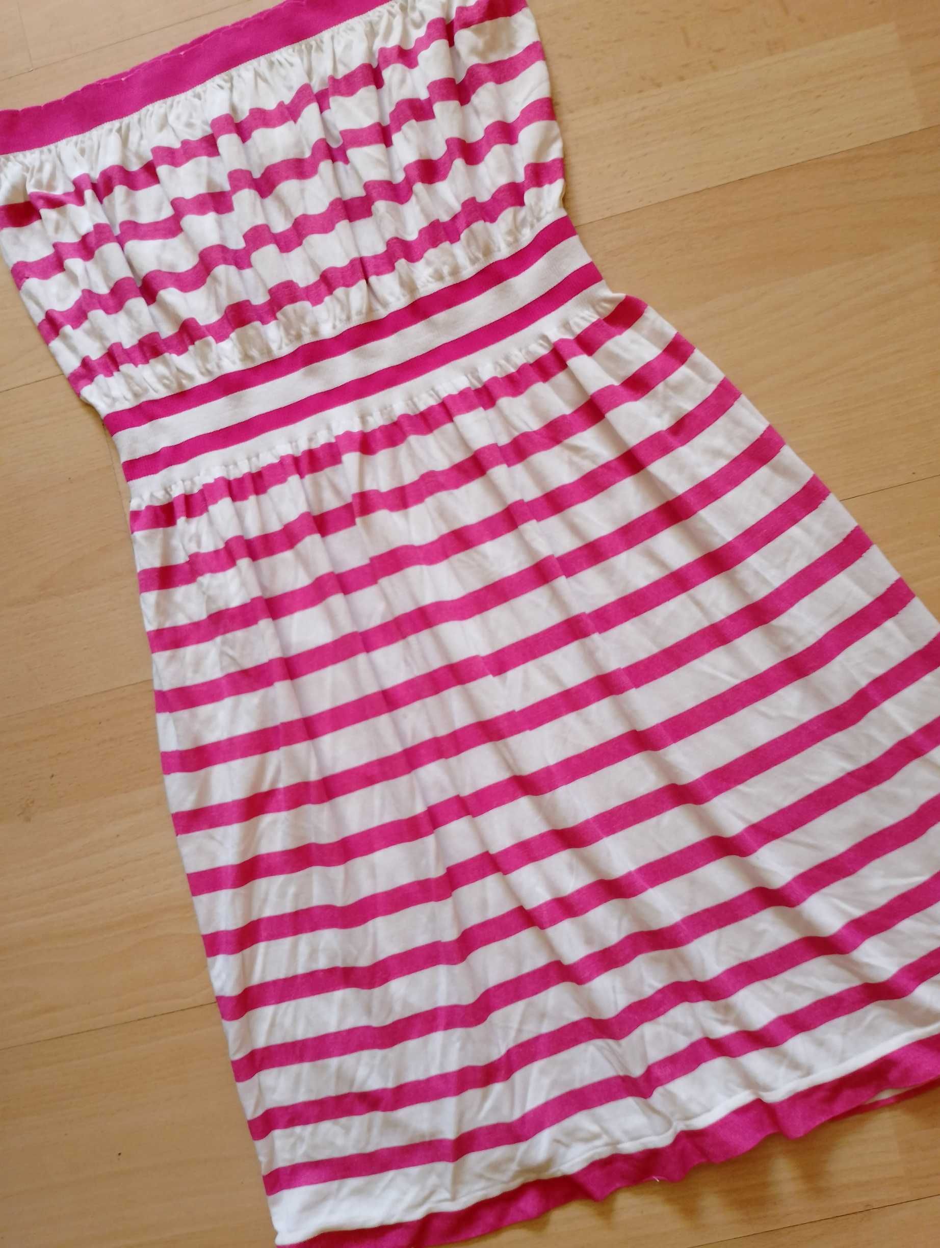 sukienka lato w pasy róż-białe/też ciążowa/40 42 L/XL