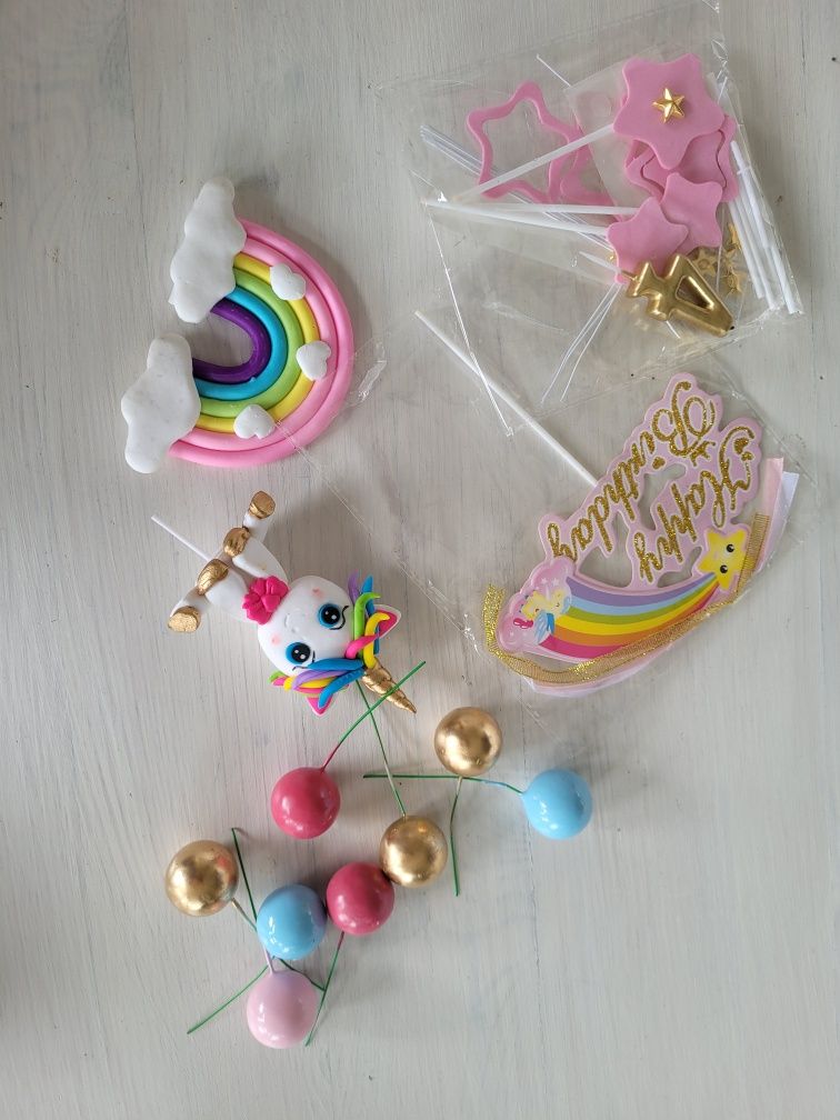 Unicorn zestaw jednorożca na 4 urodzinki ozdoby na tort sukienka 104