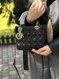 Сумка Dior женская, черная, кожаная сумочка через плечо диор