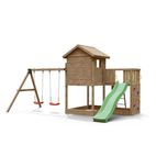 Plac zabaw DREWNIANY DWIE HUŚTAWKI + zjeżdżalnia + balkon i domek