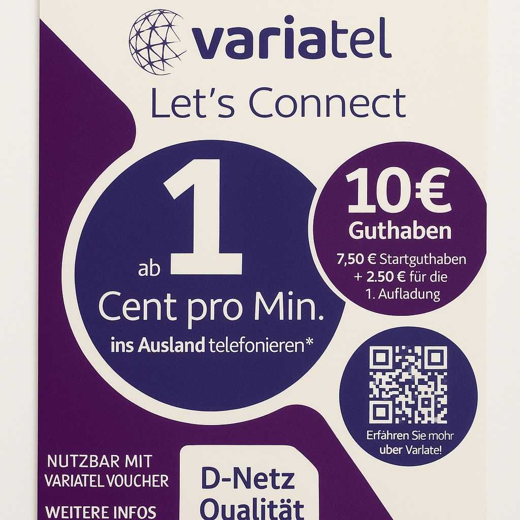 VARIAtel DE +49 Starter Niemcy SIM Card Prepaid Active