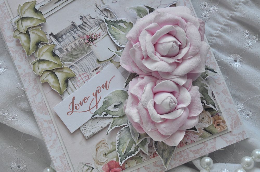 różana ręcznie robiona kartka walentynkowa