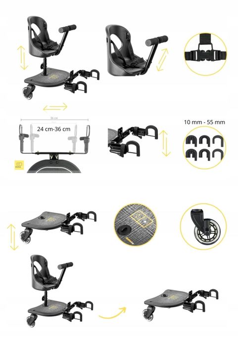 Dostawka do wózka z fotelikiem X RIDER 2w1-kołaLED